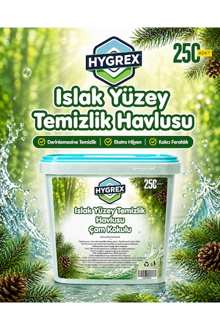 Hygrex Yüzey Temizlik Havlusu Çam Kokulu Islak Kova Mendil 250 Adet Ev Ofis Tüm Yüzeyler Beyaz
