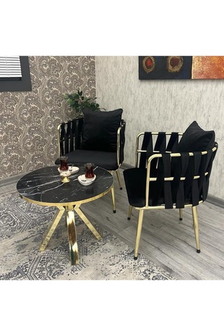 Balkon,teras,kafe,çay Seti İkili Takım Gözde Çay Seti Takımı Siyah Gold Siyah Gold