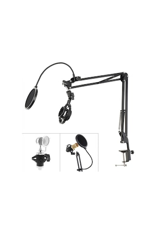 Jms Canlı Yayın Stüdyosu Konuşma Kaydı İçin Çok Fonksiyonlu Mikrofon Tutucu Braketi Ve Masa Klipsi