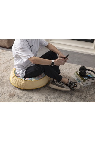 Dekoratif Yuvarlak Taşınabilir Yer Minderi Puf, 60x60cm Meditasyo