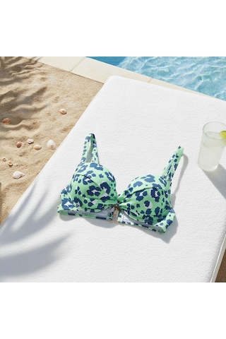 Bonbon Kadın Plaj Giyim Yeşil Renk Desenli Bikini Üst Bb2569 Siyah