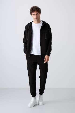 Tommy Life Siyah Pamuklu Kalın Yumuşak Dokulu Comfort Fit Baskılı Erkek Eşofman Takım - 85236 Siyah