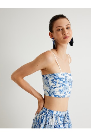 Koton Koton X Melis Ağazat - Çiçekli Fisto Crop Büstiyer İnce Askılı Slim Fit Mavi Desenli 4sak30120pw Mavi