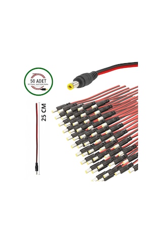 50 Adet Dc Power Jack Kablosu 25 Cm Düz Erkek Çoklu Set Kamera Modem Led Adaptör Güç Bağlantı Kablosu