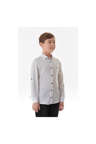 Fullamoda Kolu Katlamalı Erkek Çocuk Gömlek 25mcck7059129989-beyaz Beyaz