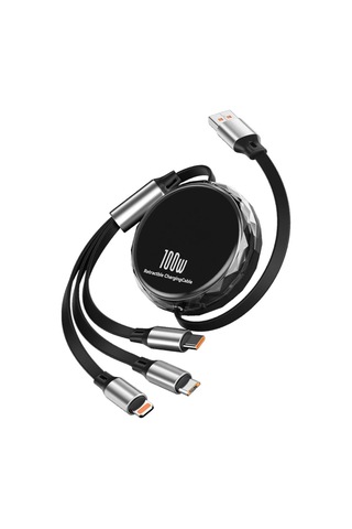 5 Adet 3in1 Makaralı Çoklu Şarj Kablosu 100w Hızlı Şarj - Type-c, Lightning, Micro Usb Geri Çekilebilir Data Kablosu