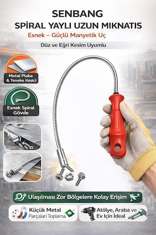 Senbang Spiral Yaylı Uzun Mıknatıs Esnek Metal Tutucu, Kırmızı Saplı Manyetik El Aleti
