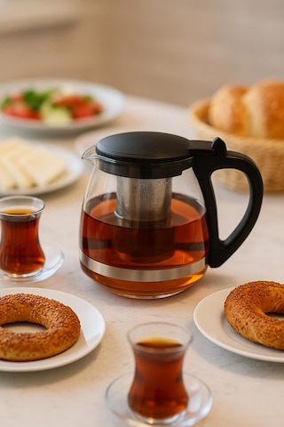 Cam Demlik 700 Ml Siyah Kapaklı Şeffaf