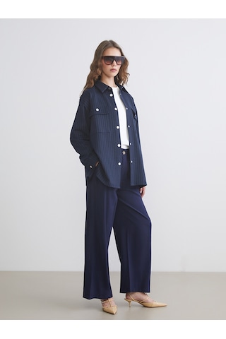 Lcw Modest Lacivert Loose Fit Geniş Paça Kadın Pileli Pantolon