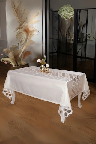 Miranda Lüx Dantelli Monoray Kumaş Krem Masa Örtüsü 170x330 Cm - 1004 Çok Renkli