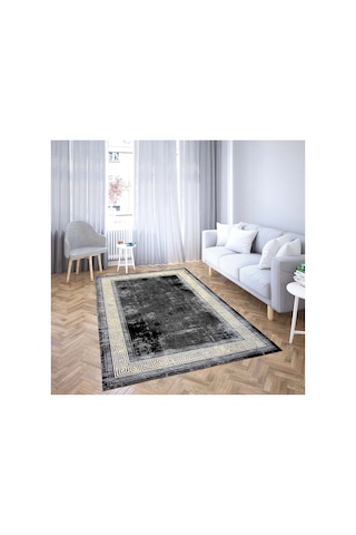Vicenza Makinede Yıkanabilir Kaymaz Taban Dekoratif Modern Mutfak Yolluk Koridor Ve Salon Halısı Siyah