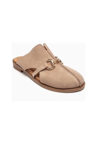 Luvishoes Favor Bej Süet Hakiki Deri Önü Kapalı Kadın Terlik