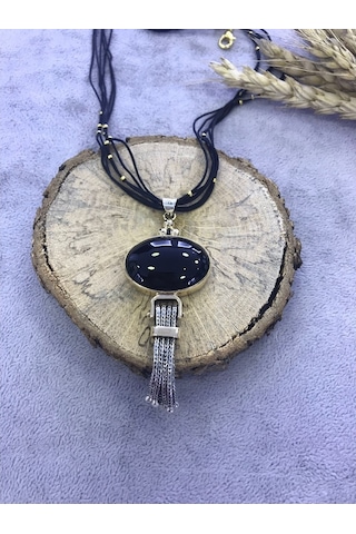 Oniks Taşlı Gümüş 925 Ayar Kolye Taş 512653725