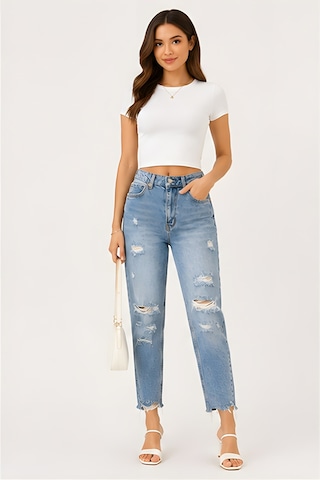 Lili Woman Kadın Yüksek Bel Yırtık Detaylı Mom Fit Jean Pantolon Ty.yjn01 Mavi