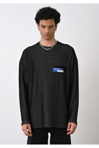 Cep Detaylı Oversize Sweatshirt Siyah