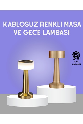 Touch Gece Lambası - Dokunmatik Kontrol Kablosuz Kullanım Metal Gövde Çok Renkli