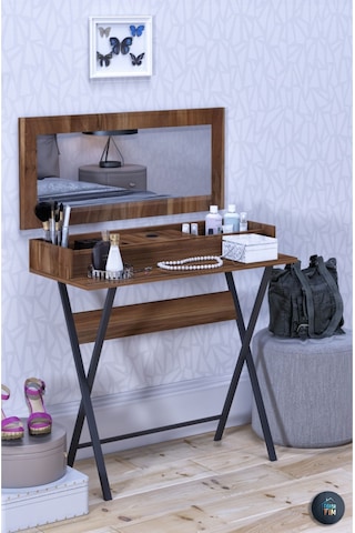 Stilvoll Aynalı Makyaj Masası Koyu Ceviz