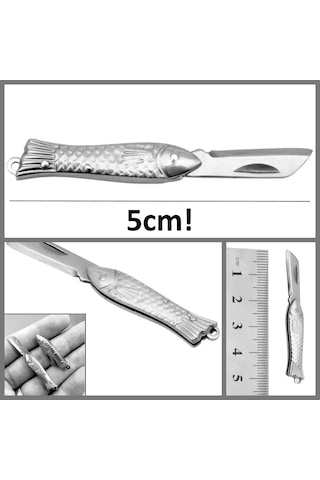 Omeniv'den 5cm Balık Saplı Mini Kamp Çakı Anahtarlık Açık Gri