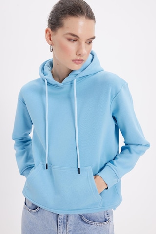 Tudors Kadın Relax Fit Rahat Kesim Pamuklu Kapüşonlu Kanguru Cepli Mavi Sweatshirt-39936 Mavi