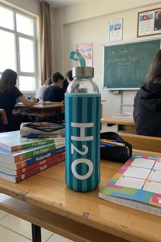 H2o Desenlı Kılıflı 750 Ml Cam Matara Çızgı Yeşil