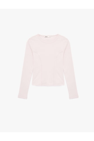 Koton Pamuklu Slim Fit Uzun Kollu Dikiş Detaylı Bisiklet Yaka Tişört Pembe 6sak50008pk Gül