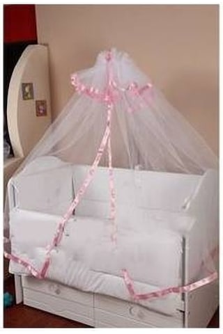Hugoy Bebek beşik cibinliği ve demiri, cibinlik, tül,demir pembe