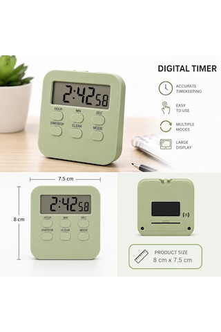 Yeşil Öğrenci Masaüstü Dijital Timer Alarmlı Geri Sayım, Kronometre Ve Saat Modu Büyük Lcd Ekran Manyetik Zamanlayıcı-dol288