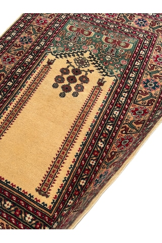 El Dokuması Sıfır Bünyan Halısı Seccade 90x135 Krem Kahve %100 Yün Namazlık