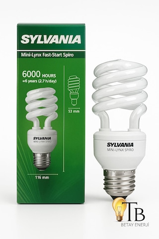 Sylvania Mini-lynx Spiro 23w Tasarruflu Ampul 1450 Lumen E27 Duy 6000 Saat Ömür Spiral Cfl 1