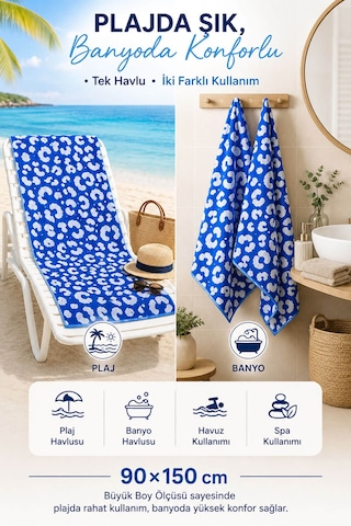 Büyük Boy Banyo Plaj Havlusu 90x150 Cm %100 Pamuklu Riviera 700 Gr Mavi