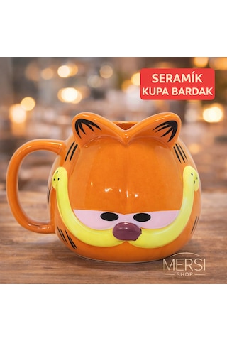 Garfield 3d Karakter Tasarımlı Porselen Kupa Bardak Dekoratif Kedi Kupa Turuncu