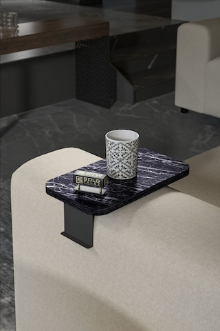 Yan Sehpa Ayarlanabilir Tepsi Dikdörtgen Dekoratif Modern Yatay Dikey Koltuk Sehpası Bendir Siyah Mermer Desen