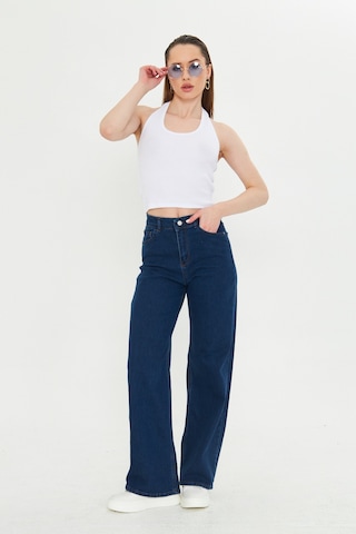 Kutaf Koyu Lacivert Yüksek Bel Geniş Paça Bol,salaş Palazzo Jeans Lacivert
