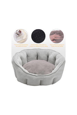 Leezsing Yuvarlak Kedi Yatağı Evcil Hayvan Yatağı 18in Küçük Yıkanabilir Köpek Yatağı Yavru Köpekler Ve Kediler İçin Kaymaz Tabanlı