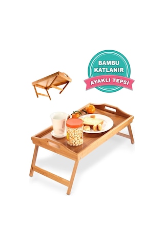 Lüks Bambu Katlanır Ayaklı Sunum Tepsisi Portatif Kahvaltı & Çay Servisini Yeniden Tanımlayın