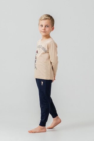 U.S. Polo Assn. Erkek Çocuk Pijama Takımı Baskılı Krem Uzun Kol Pijama Takımı Us2637-c-v1 Us2637-c-v1