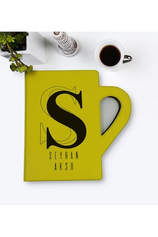 Kişiye Özel İsimli Kupa Şeklinde Sarı Termo Deri Defter Model 34