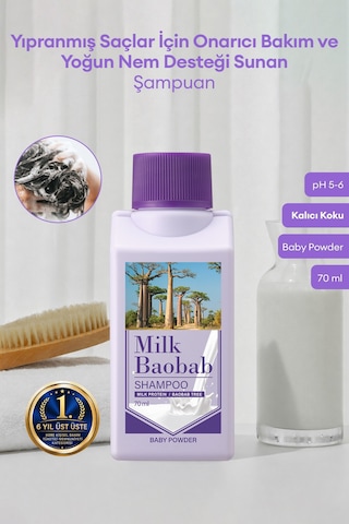 Yıpranmış Saçları Onaran Yoğun Nemlendirici Şampuan Mılk Baobab Original Shampoo Baby Powder 70ml Tüm Saç Tipleri