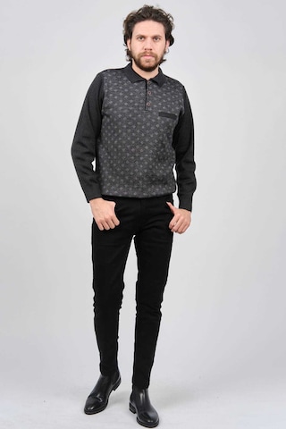 Çizgi Triko Erkek Cep Detaylı Polo Yaka Desenli Kazak 42544226 Melanj Lacivert Melanj Lacivert Lacivert Melanj