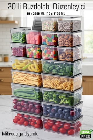 20 Li Derin Saklama Kabı Seti 10x2500 Ml 10x1100 Ml Bpa Sız Sızdırmaz Mikrodalga Uyumlu Antrasit Kapak