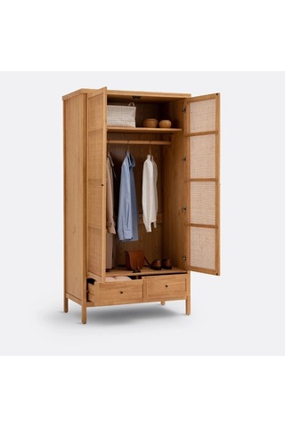 Altea Rattan Detaylı Masif Gardırop Ahşap