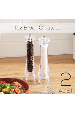Porsima 5915366 Baharat Öğütücü 2li Set Değirmen Baharat Değirmeni El Değirmeni Tuz Karabiber Öğütücü Baharatlık Şeffaf