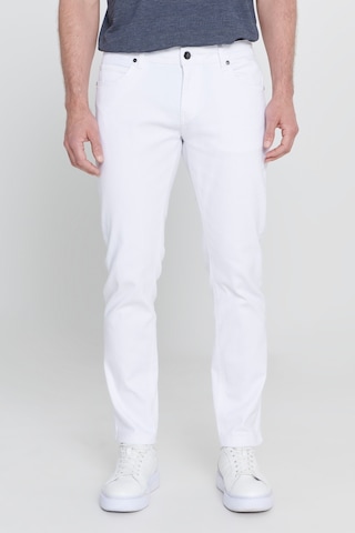AC&Co / Altınyıldız Classics Erkek Beyaz 360 Derece Her Yöne Esneyen Slim Fit Dar Kesim Diyagonal Desenli Pantolon Çok Renkli