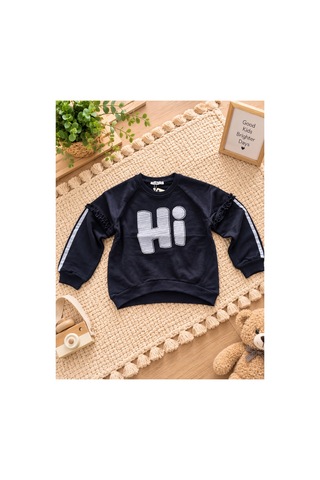 Uğur Bebe Kız Çocuk Eşofman Takımı %100 Pamuk 3 İplik Şardonsuz Siyah Gri Baskılı Sweatshirt Bol Paça Siyah Gri Siyah Gri
