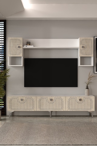 180dhdtü3btg Hera Lazer Desenli Tv Ünitesi Beyaz-traverten-gümüş