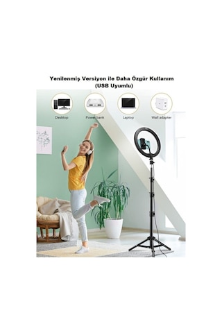 120 Led Ring Lıght Influencer Youtuber Tiktok Telefon Tutucu Makyaj Işığı 10 Inç 2.1 Mt Trıpod