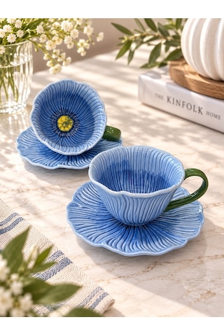 2 Kişilik Petal Kahve Fincanı Seti-7614 Çok Renkli