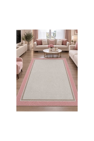 Çift Bordürlü Lüks Orijinal Sisal Dokuma Halısı Salon Halısı Mutfak Halısı Koridor Makine Halısı Pembe-krem-bej 926846847 Pembe-krem-bej
