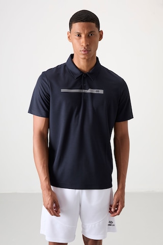 Lacivert Nefes Alan Dokulu İnce Esnek Standart Fit Polo Yaka Erkek Performans T-shirt - 88393 Lacivert