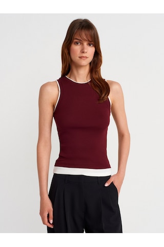 Dilvin 21086 Çift Görünümlü Kolsuz Top-bordo Bordo